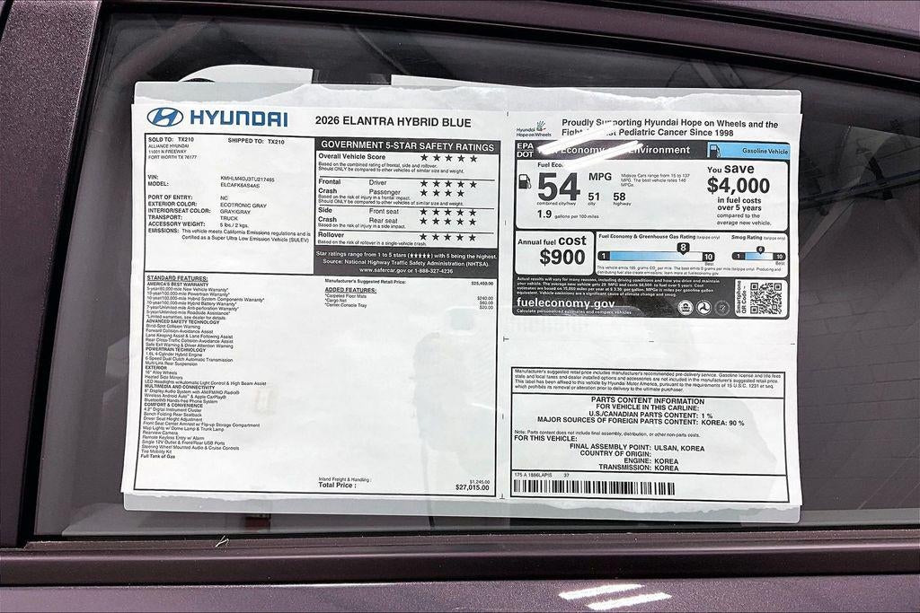 2026 Hyundai Elantra Hybrid Blue