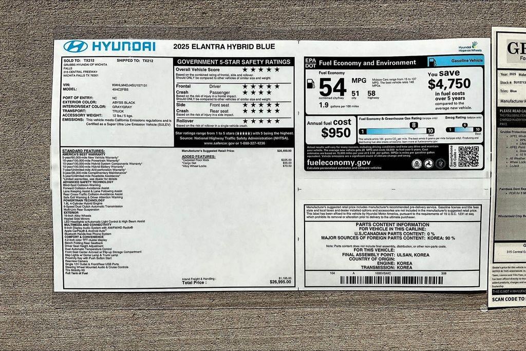 2025 Hyundai Elantra Hybrid Blue