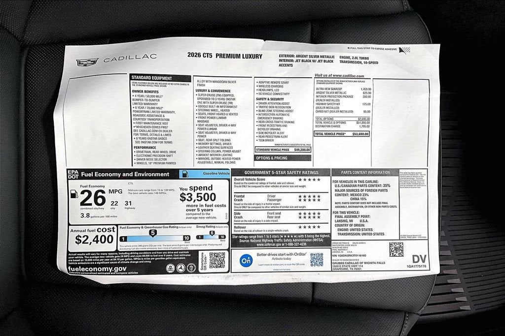 2026 Cadillac CT5 Premium Luxury