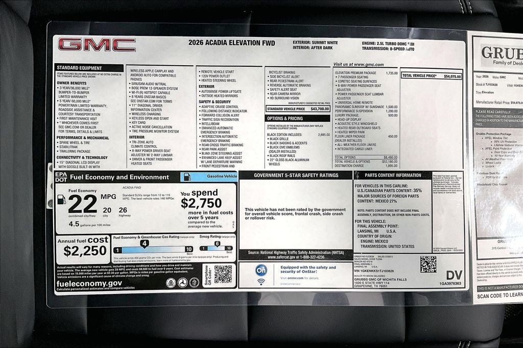2026 GMC Acadia Elevation