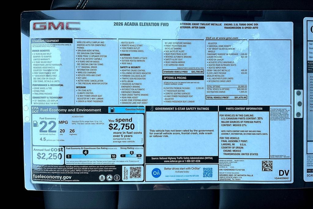 2026 GMC Acadia Elevation
