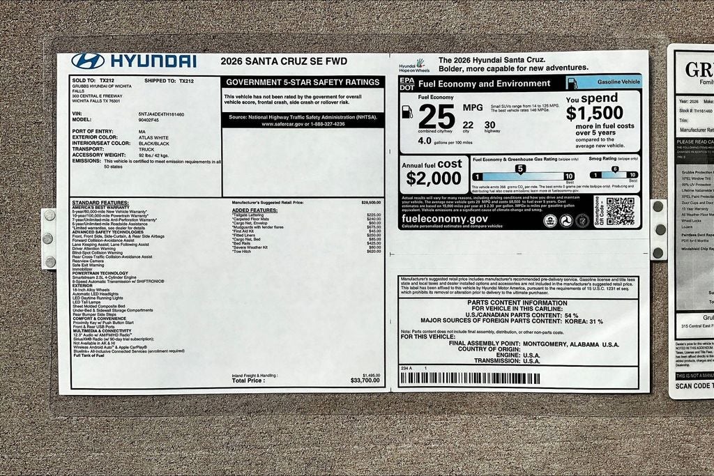 2026 Hyundai Santa Cruz SE