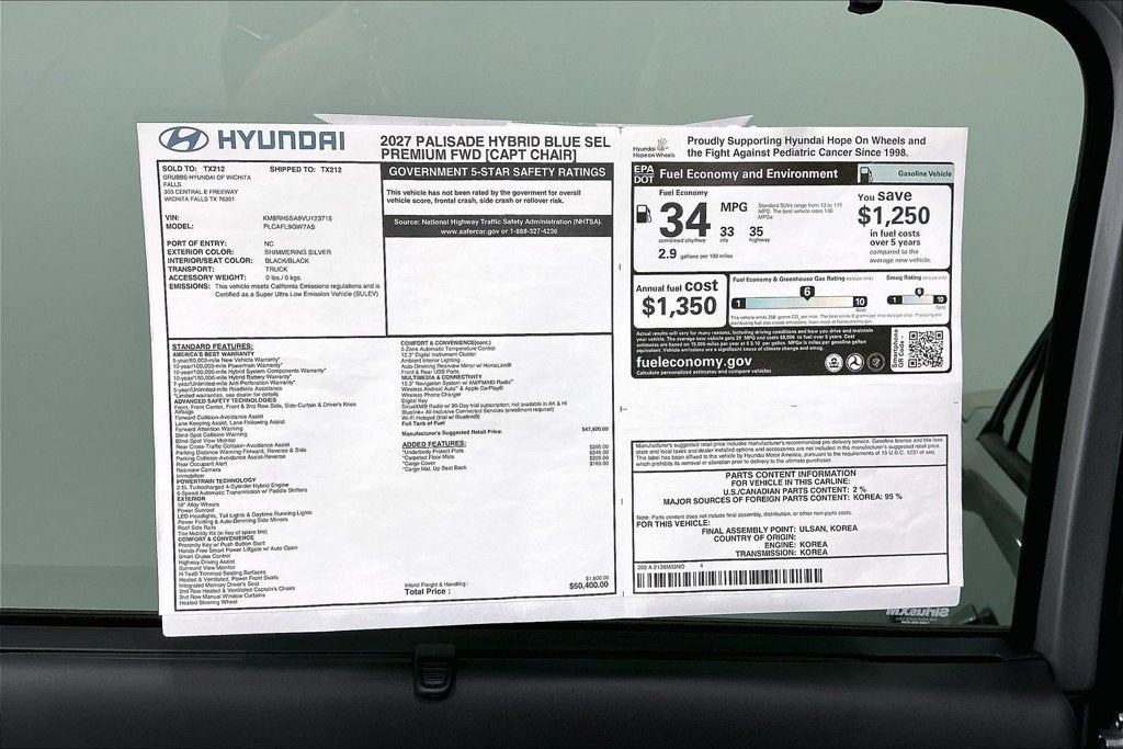 2027 Hyundai Palisade Hybrid Blue SEL Premium 7 Passenger