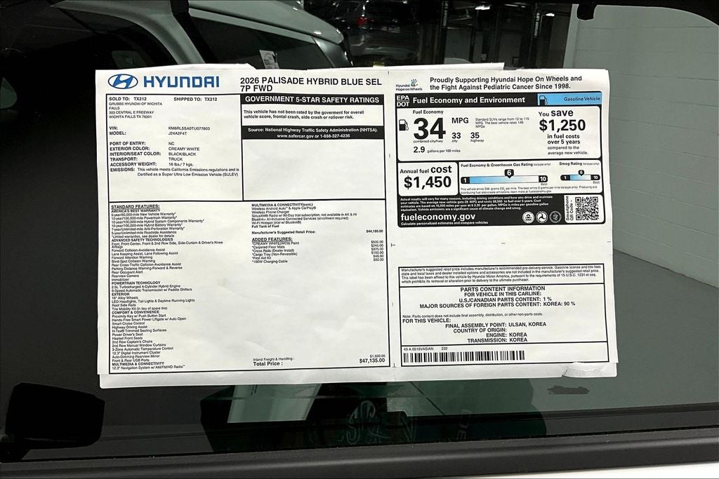 2026 Hyundai Palisade Hybrid Blue SEL 7 Passenger
