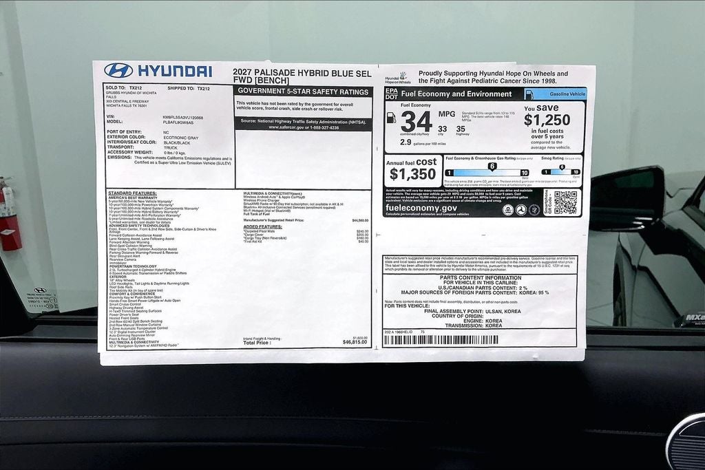 2027 Hyundai Palisade Hybrid Blue SEL 8 Passenger