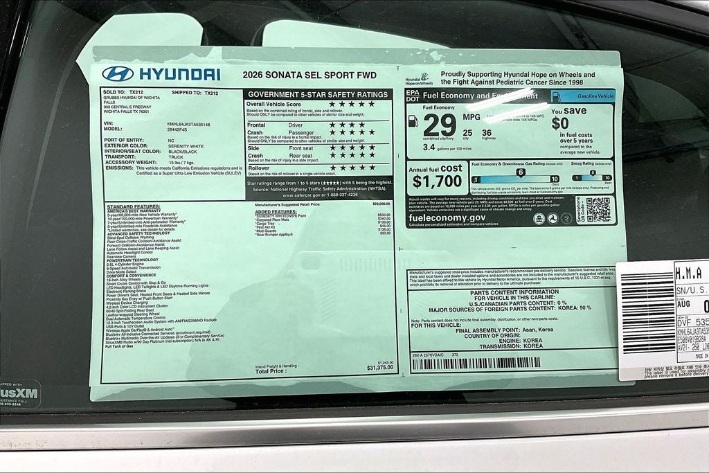 2026 Hyundai Sonata SEL Sport